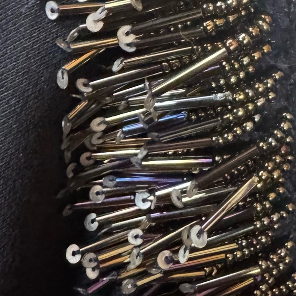 STELLAH asymmetrical black beaded fringe cold shoulder crew neck top women’s XL - Picture 8 of 13